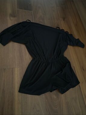 Girls' Black Romper with Cutout Strap Detail on sleeves